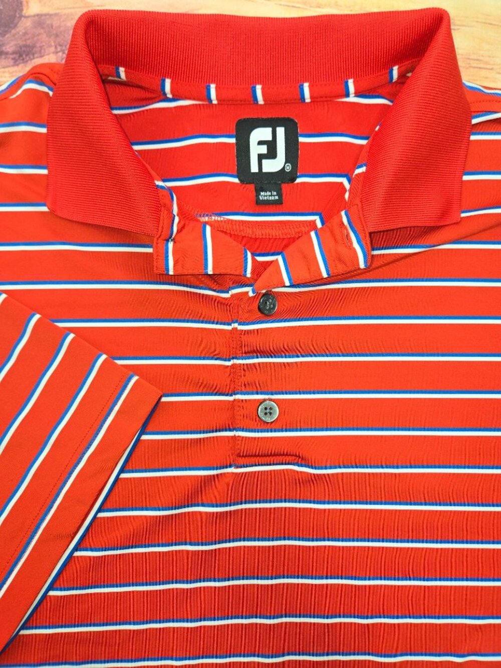 Footjoy Mens Red Striped Lisle Polo Medium